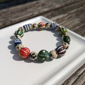 Colorful Terracotta and Dalmatian Jasper Bead Elastic Stretch Bracelet